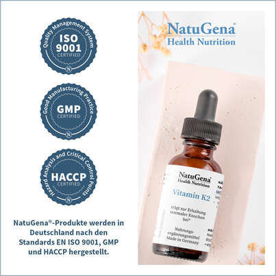 Sie sehen eine Packung NatuGena Vitamin K2 Tropfen, Produktbild: 05 NatuGena Vitamin K2 Tropfen, A-Nr.: 5404222 - 05