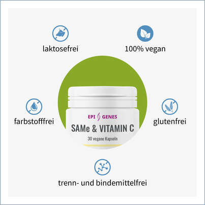 Sie sehen eine Packung NatuGena EPI-GENES SAMe & Vitamin C Kapseln, Produktbild: 02 NatuGena EPI-GENES SAMe & Vitamin C Kapseln, A-Nr.: 5699559 - 02