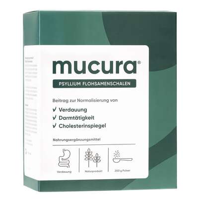 Sie sehen eine Packung Mucura® Flohsamenschalen Pulver, Produktbild: 01 Mucura® Flohsamenschalen Pulver, A-Nr.: 5717139 - 01