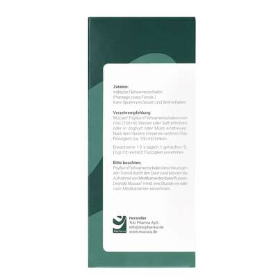 Sie sehen eine Packung Mucura® Flohsamenschalen Pulver, Produktbild: 02 Mucura® Flohsamenschalen Pulver, A-Nr.: 5717139 - 02