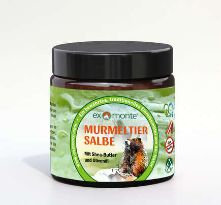 Sie sehen eine Packung Exmonte Murmeltiersalbe 100ml, Produktbild: 01 Exmonte Murmeltiersalbe 100ml, A-Nr.: 3594394 - 01