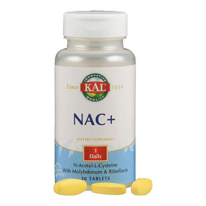 Sie sehen eine Packung NAC (N-Acetyl- Cystein) + Molybdän + B2 Tablette KAL, Produktbild: 04 NAC (N-Acetyl- Cystein) + Molybdän + B2 Tablette KAL, A-Nr.: 5597669 - 04