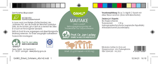 Sie sehen eine Packung Gamu bio Maitake | Grifolanin Kapseln, Produktbild: 03 Gamu bio Maitake | Grifolanin Kapseln, A-Nr.: 5600176 - 03