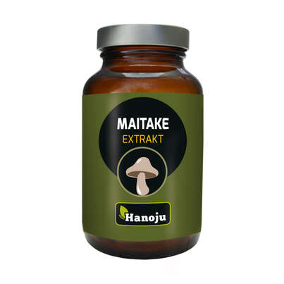 Sie sehen eine Packung Hanoju Maitake Pilz Extrakt Tabletten 400mg, Produktbild: 01 Hanoju Maitake Pilz Extrakt Tabletten 400mg, A-Nr.: 4385273 - 01