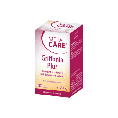 Sie sehen eine Packung META-CARE® Griffonia Plus, 60 Kapseln, Produktbild: 01 META-CARE® Griffonia Plus, 60 Kapseln, A-Nr.: 3408635 - 01