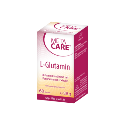 Sie sehen eine Packung META-CARE® L-Glutamin, 60 Kapseln, Produktbild: 01 META-CARE® L-Glutamin, 60 Kapseln, A-Nr.: 3408612 - 01