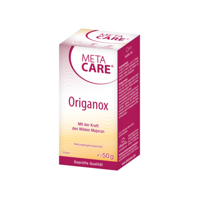 Sie sehen eine Packung META-CARE® Origanox, 50g Pulver, Produktbild: 01 META-CARE® Origanox, 50g Pulver, A-Nr.: 3973849 - 01