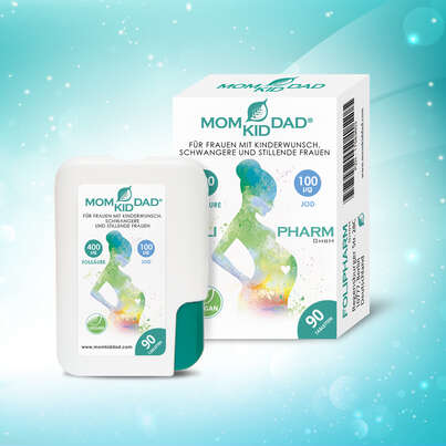 Sie sehen eine Packung MomKidDad- Folsäure und Jod für Frauen mit Kinderwunsch, Schwangere und stillende Frauen, Produktbild: 05 MomKidDad- Folsäure und Jod für Frauen mit Kinderwunsch, Schwangere und stillende Frauen, A-Nr.: 5795719 - 05