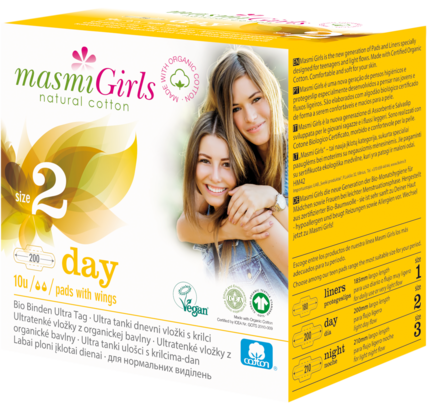 Sie sehen eine Packung Masmi Bio Binden Ultra Tag Girls 2, Produktbild: 02 Masmi Bio Binden Ultra Tag Girls 2, A-Nr.: 5160961 - 02