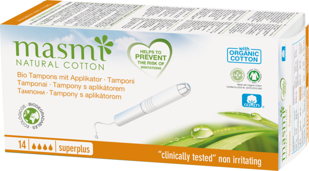 Sie sehen eine Packung Masmi Organic Care - Bio Tampons Super Plus mit Applikator, Produktbild: 01 Masmi Organic Care - Bio Tampons Super Plus mit Applikator, A-Nr.: 4368866 - 01