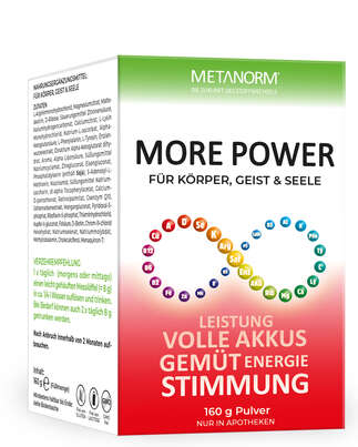 Sie sehen eine Packung MORE POWER Pulver METANORM®, Produktbild: 01 MORE POWER Pulver METANORM®, A-Nr.: 5789699 - 01