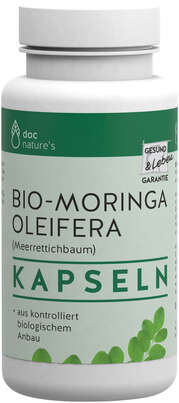 Sie sehen eine Packung doc nature’s Bio MORINGA OLEIFERA Kapseln, Produktbild: 01 doc nature’s Bio MORINGA OLEIFERA Kapseln, A-Nr.: 5619365 - 01
