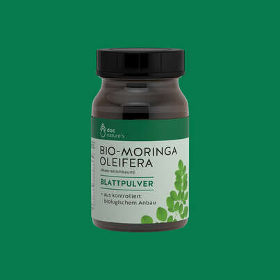 Sie sehen eine Packung doc nature’s Bio MORINGA OLEIFERA Blattpulver, Produktbild: 02 doc nature’s Bio MORINGA OLEIFERA Blattpulver, A-Nr.: 5619371 - 02