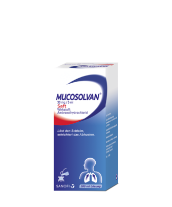 Sie sehen eine Packung Mucosolvan® 30 mg/5 ml - Saft, Produktbild: 01 Mucosolvan® 30 mg/5 ml - Saft, A-Nr.: 3531608 - 01
