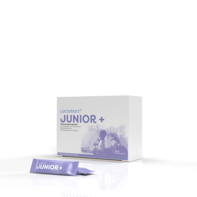 Sie sehen eine Packung Lactobact JUNIOR +, Produktbild: 02 Lactobact JUNIOR +, A-Nr.: 4589225 - 02