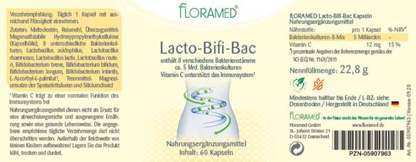 Sie sehen eine Packung Floramed Lacto-Bifi-Bac, Produktbild: 01 Floramed Lacto-Bifi-Bac, A-Nr.: 4390245 - 01