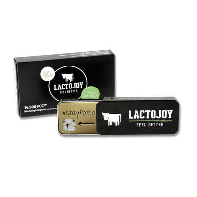 Sie sehen eine Packung LactoJoy 14500 Tabletten 80 Stück, Produktbild: 01 LactoJoy 14500 Tabletten 80 Stück, A-Nr.: 5173900 - 01