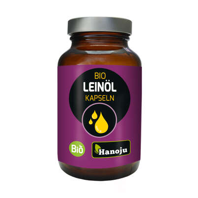 Sie sehen eine Packung Hanoju Leinöl Kapseln Bio 270mg, Produktbild: 01 Hanoju Leinöl Kapseln Bio 270mg, A-Nr.: 4255731 - 01