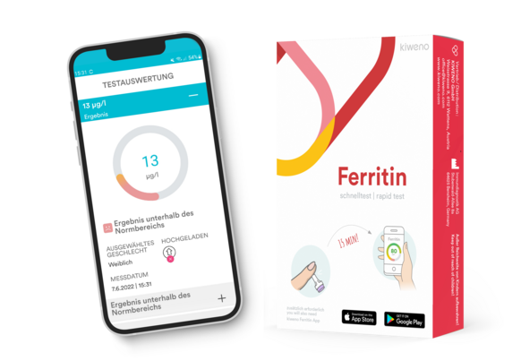 Sie sehen eine Packung Ferritin Schnelltest, Produktbild: 01 Ferritin Schnelltest, A-Nr.: 5717961 - 01