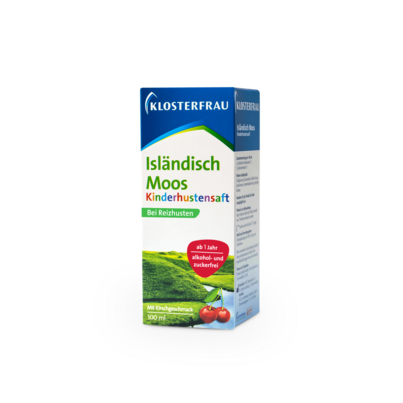 Sie sehen eine Packung Klosterfrau Isländisch Moos Kinderhustensaft, Produktbild: 01 Klosterfrau Isländisch Moos Kinderhustensaft, A-Nr.: 3514372 - 01