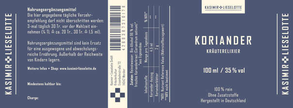 Sie sehen eine Packung Kasimir und Lieselotte Koriander Tinktur, Produktbild: 03 Kasimir und Lieselotte Koriander Tinktur, A-Nr.: 5176086 - 03