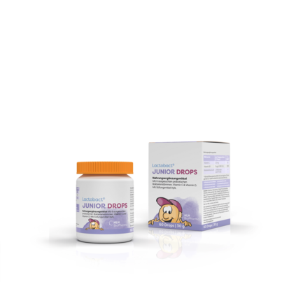 Sie sehen eine Packung Lactobact JUNIOR DROPS, Produktbild: 02 Lactobact JUNIOR DROPS, A-Nr.: 4302778 - 02