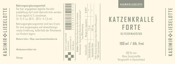 Sie sehen eine Packung Kasimir und Lieselotte Katzenkralle Liquid alkoholfrei, Produktbild: 03 Kasimir und Lieselotte Katzenkralle Liquid alkoholfrei, A-Nr.: 5176844 - 03