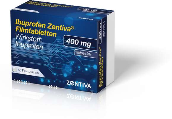 Sie sehen eine Packung Ibuprofen Zentiva 400mg Filmtabletten, Produktbild: 01 Ibuprofen Zentiva 400mg Filmtabletten, A-Nr.: 5513307 - 01