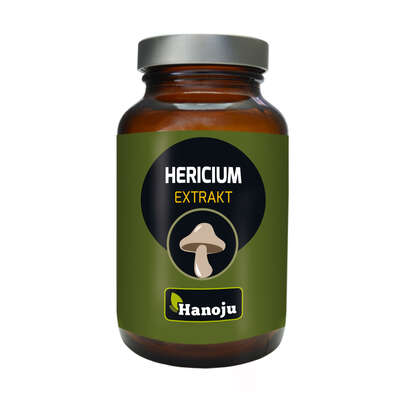 Sie sehen eine Packung Hanoju Hericum Pilz Extrakt Tabletten 400mg, Produktbild: 01 Hanoju Hericum Pilz Extrakt Tabletten 400mg, A-Nr.: 4256216 - 01