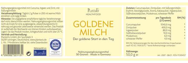 Sie sehen eine Packung Goldene Milch Pulver, Produktbild: 02 Goldene Milch Pulver, A-Nr.: 5606380 - 02