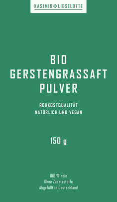 Sie sehen eine Packung Kasimir + Lieselotte Bio Gerstengrassaft Pulver, Produktbild: 02 Kasimir + Lieselotte Bio Gerstengrassaft Pulver, A-Nr.: 5616639 - 02