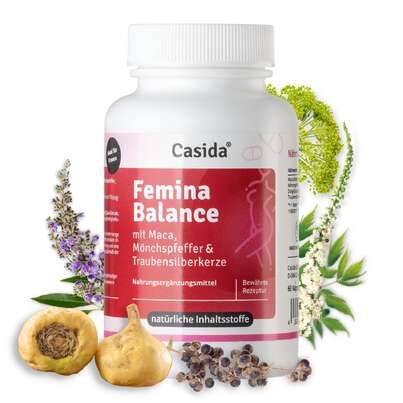 Sie sehen eine Packung Femina Balance mit Maca, Mönchspfeffer & Traubensilberkerze, Produktbild: 01 Femina Balance mit Maca, Mönchspfeffer & Traubensilberkerze, A-Nr.: 5713259 - 01