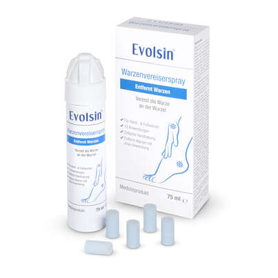 Sie sehen eine Packung Evolsin Warzenvereiser Spray 75 ml, Produktbild: 01 Evolsin Warzenvereiser Spray 75 ml, A-Nr.: 5666212 - 01