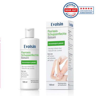 Sie sehen eine Packung Evolsin Psoriasis Schuppenflechte Balsam, Produktbild: 01 Evolsin Psoriasis Schuppenflechte Balsam, A-Nr.: 5396942 - 01