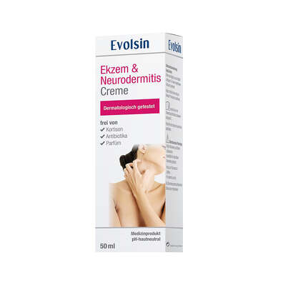 Sie sehen eine Packung Evolsin Ekzem & Neurodermitis Creme, Produktbild: 01 Evolsin Ekzem & Neurodermitis Creme, A-Nr.: 5396936 - 01