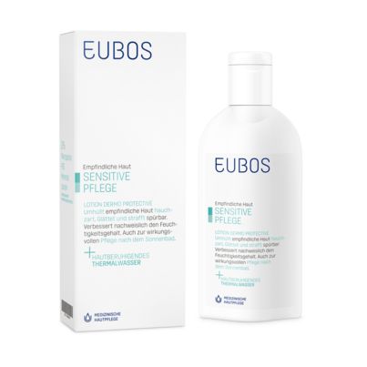 Sie sehen eine Packung Eubos Sensitiv Lotion Dermo Protectiv, Produktbild: 06 Eubos Sensitiv Lotion Dermo Protectiv, A-Nr.: 2490149 - 06