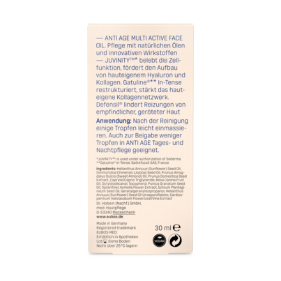 Sie sehen eine Packung Eubos Anti Age Multi Active Face Oil, Produktbild: 05 Eubos Anti Age Multi Active Face Oil, A-Nr.: 4939240 - 05