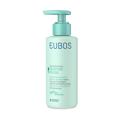 Sie sehen eine Packung Eubos Sensitiv Hand Repair und Schutz im Spender 150 ml, Produktbild: 02 Eubos Sensitiv Hand Repair und Schutz im Spender 150 ml, A-Nr.: 5401063 - 02