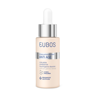 Sie sehen eine Packung Eubos Anti Age Hyaluron 3D Booster 30ml, Produktbild: 01 Eubos Anti Age Hyaluron 3D Booster 30ml, A-Nr.: 4526207 - 01
