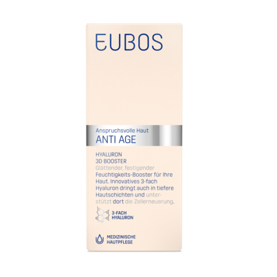 Sie sehen eine Packung Eubos Anti Age Hyaluron 3D Booster 30ml, Produktbild: 03 Eubos Anti Age Hyaluron 3D Booster 30ml, A-Nr.: 4526207 - 03