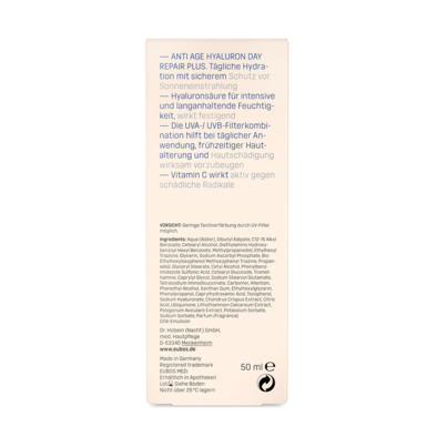 Sie sehen eine Packung Eubos Anti Age Hyaluron Day Repair Plus LSF 20, Produktbild: 05 Eubos Anti Age Hyaluron Day Repair Plus LSF 20, A-Nr.: 3698515 - 05