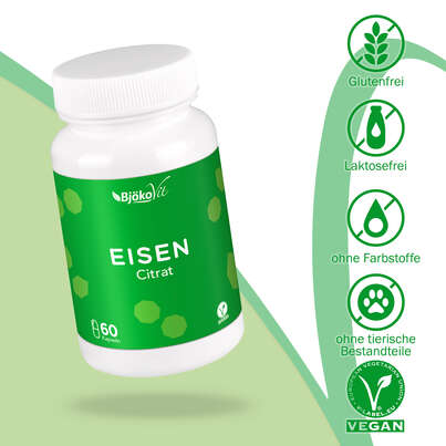 Sie sehen eine Packung BjökoVit Eisen citrat Kapseln vegan, Produktbild: 05 BjökoVit Eisen citrat Kapseln vegan, A-Nr.: 5174578 - 05