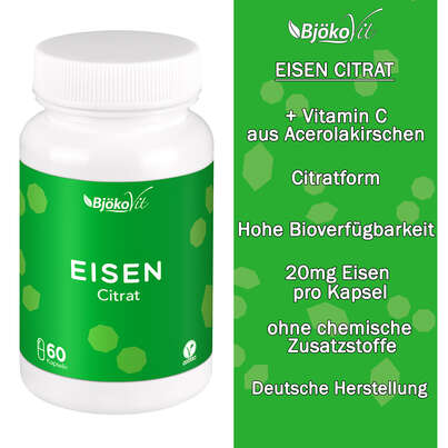 Sie sehen eine Packung BjökoVit Eisen citrat Kapseln vegan, Produktbild: 07 BjökoVit Eisen citrat Kapseln vegan, A-Nr.: 5174578 - 07