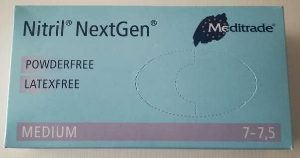 Sie sehen eine Packung Einmalhandschuhe Nitril Gr. M blau, Produktbild: 02 Einmalhandschuhe Nitril Gr. M blau, A-Nr.: 4894862 - 02