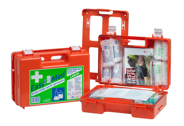 Sie sehen eine Packung EasyMed Erste Hilfe Kasten Labor Type 1, Produktbild: 02 EasyMed Erste Hilfe Kasten Labor Type 1, A-Nr.: 4089540 - 02
