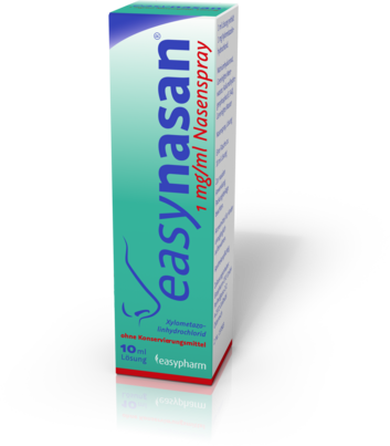 Sie sehen eine Packung easynasan 1 mg/ml Nasenspray, Produktbild: 03 easynasan 1 mg/ml Nasenspray, A-Nr.: 4474775 - 03