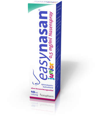 Sie sehen eine Packung easynasan 0,5 mg/ml Nasenspray, Produktbild: 01 easynasan 0,5 mg/ml Nasenspray, A-Nr.: 4474781 - 01
