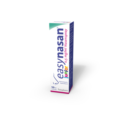 Sie sehen eine Packung easynasan 0,5 mg/ml Nasenspray, Produktbild: 02 easynasan 0,5 mg/ml Nasenspray, A-Nr.: 4474781 - 02