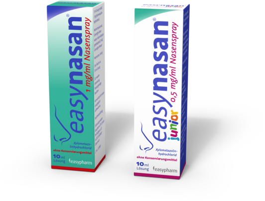 Sie sehen eine Packung easynasan 0,5 mg/ml Nasenspray, Produktbild: 03 easynasan 0,5 mg/ml Nasenspray, A-Nr.: 4474781 - 03