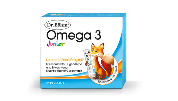 Sie sehen eine Packung Dr. Böhm Junior Omega 3 Sticks, Produktbild: 01 Dr. Böhm Junior Omega 3 Sticks, A-Nr.: 4143357 - 01